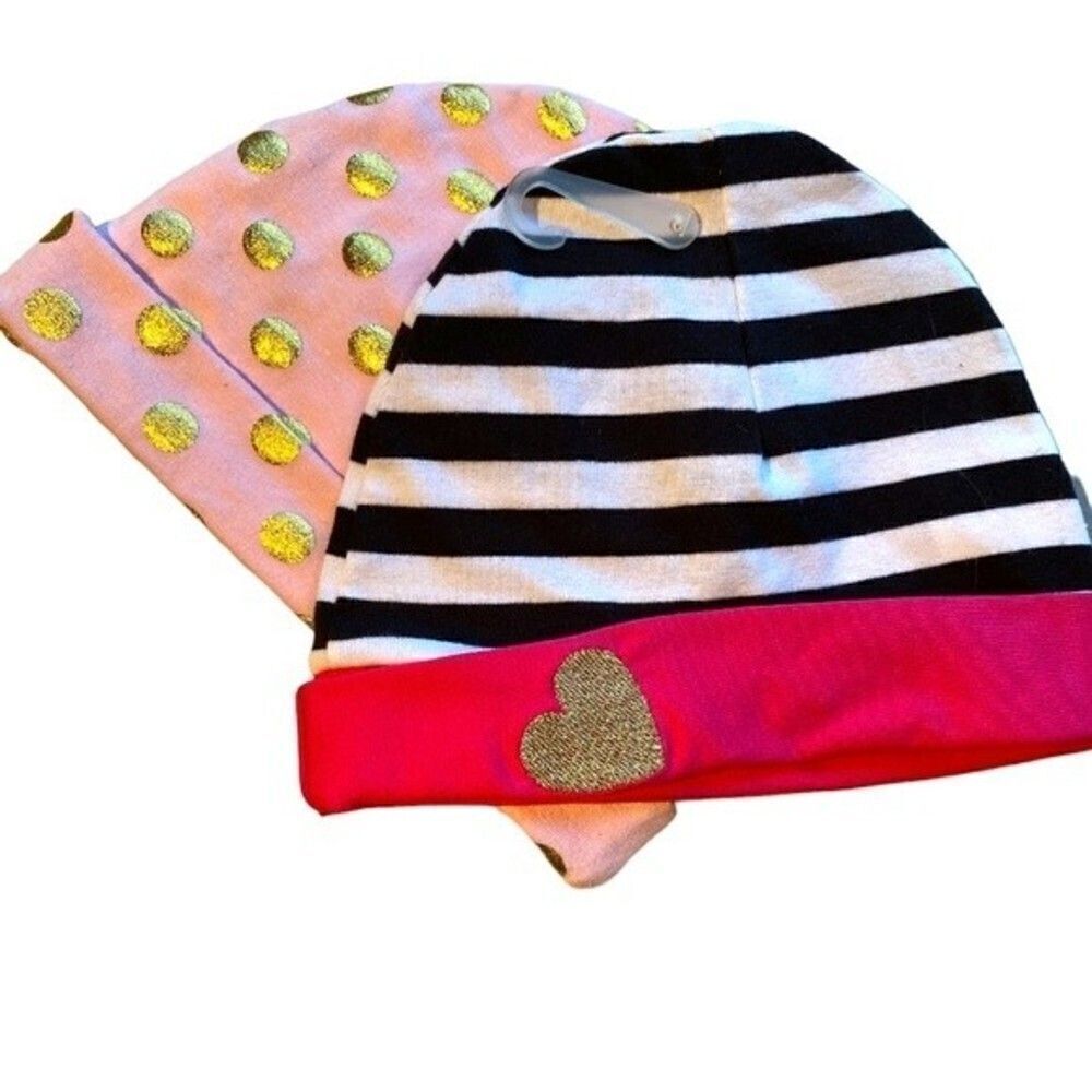 0386 Pair of Newborn Knit Baby Caps New #1